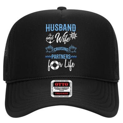 Husband and Wife Cruising Partners for Life Couples Cruise High Crown Mesh Back Trucker Hat