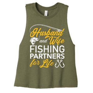 Husband and wife fishing partners for life Women's Racerback Cropped Tank