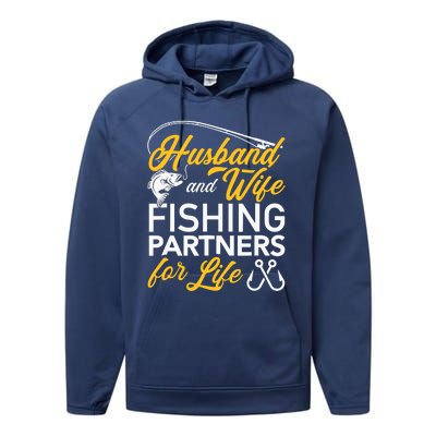 Husband and wife fishing partners for life Performance Fleece Hoodie