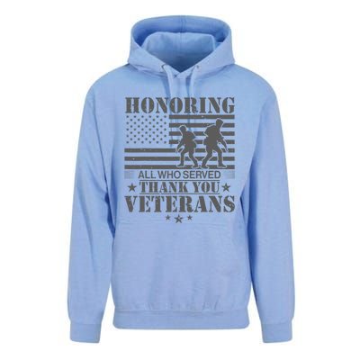 Honoring All Who Served Thank You Veterans Day Us Veteran Unisex Surf Hoodie