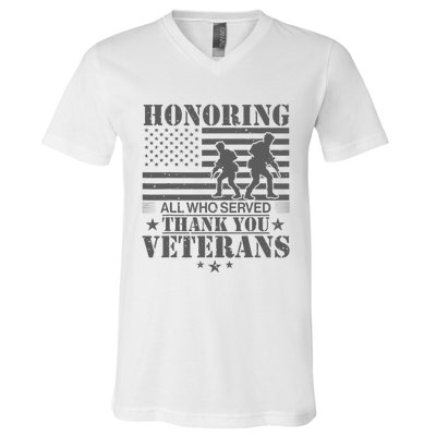 Honoring All Who Served Thank You Veterans Day Us Veteran V-Neck T-Shirt