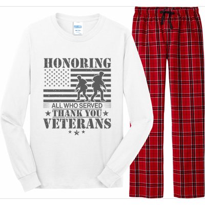 Honoring All Who Served Thank You Veterans Day Us Veteran Long Sleeve Pajama Set