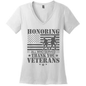 Honoring All Who Served Thank You Veterans Day Us Veteran Women's V-Neck T-Shirt