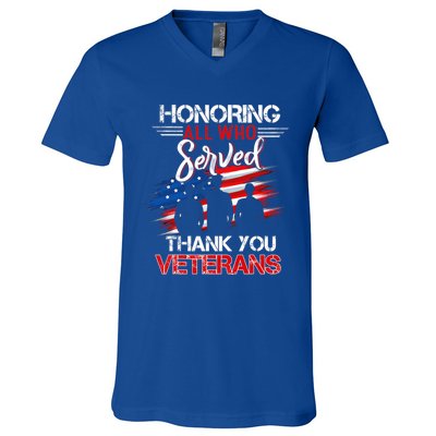 Honoring All Who Served Thank You Veterans Day Gift V-Neck T-Shirt