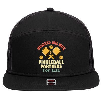 Husband And Wife Pickleball Partners For Life 7 Panel Mesh Trucker Snapback Hat