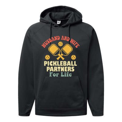 Husband And Wife Pickleball Partners For Life Performance Fleece Hoodie