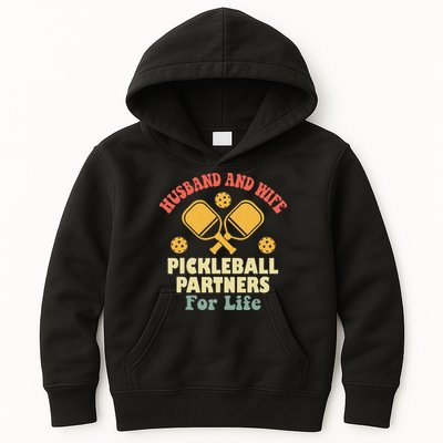 Husband And Wife Pickleball Partners For Life Kids Hoodie