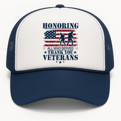 Honoring All Who Served Thank You Veterans Day Us Trucker Hat