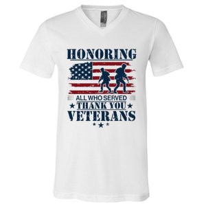 Honoring All Who Served Thank You Veterans Day Us V-Neck T-Shirt