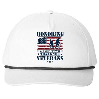 Honoring All Who Served Thank You Veterans Day Us Snapback Five-Panel Rope Hat