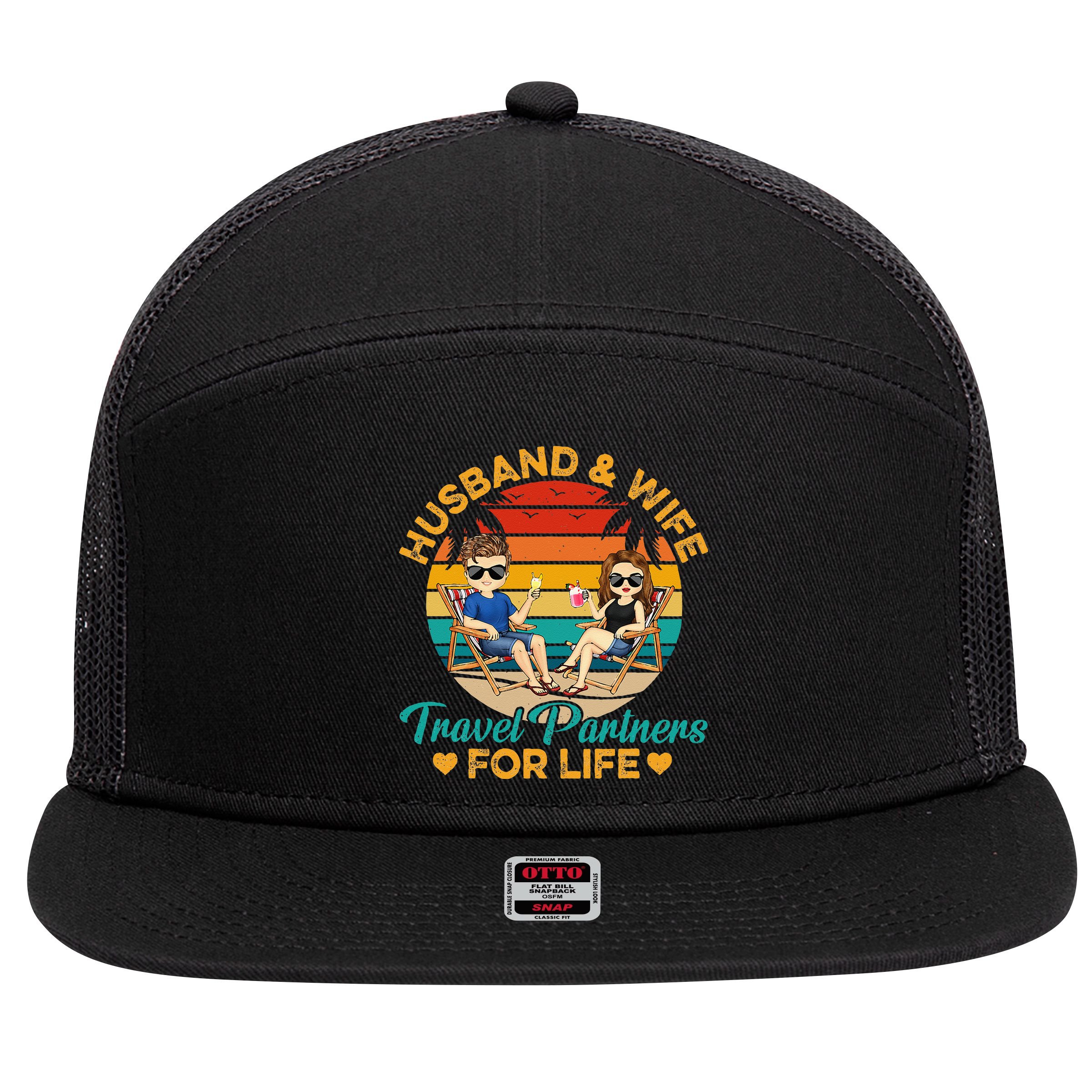 Husband And Wife Travel Partners For Life Beach Traveling 7 Panel Mesh Trucker Snapback Hat