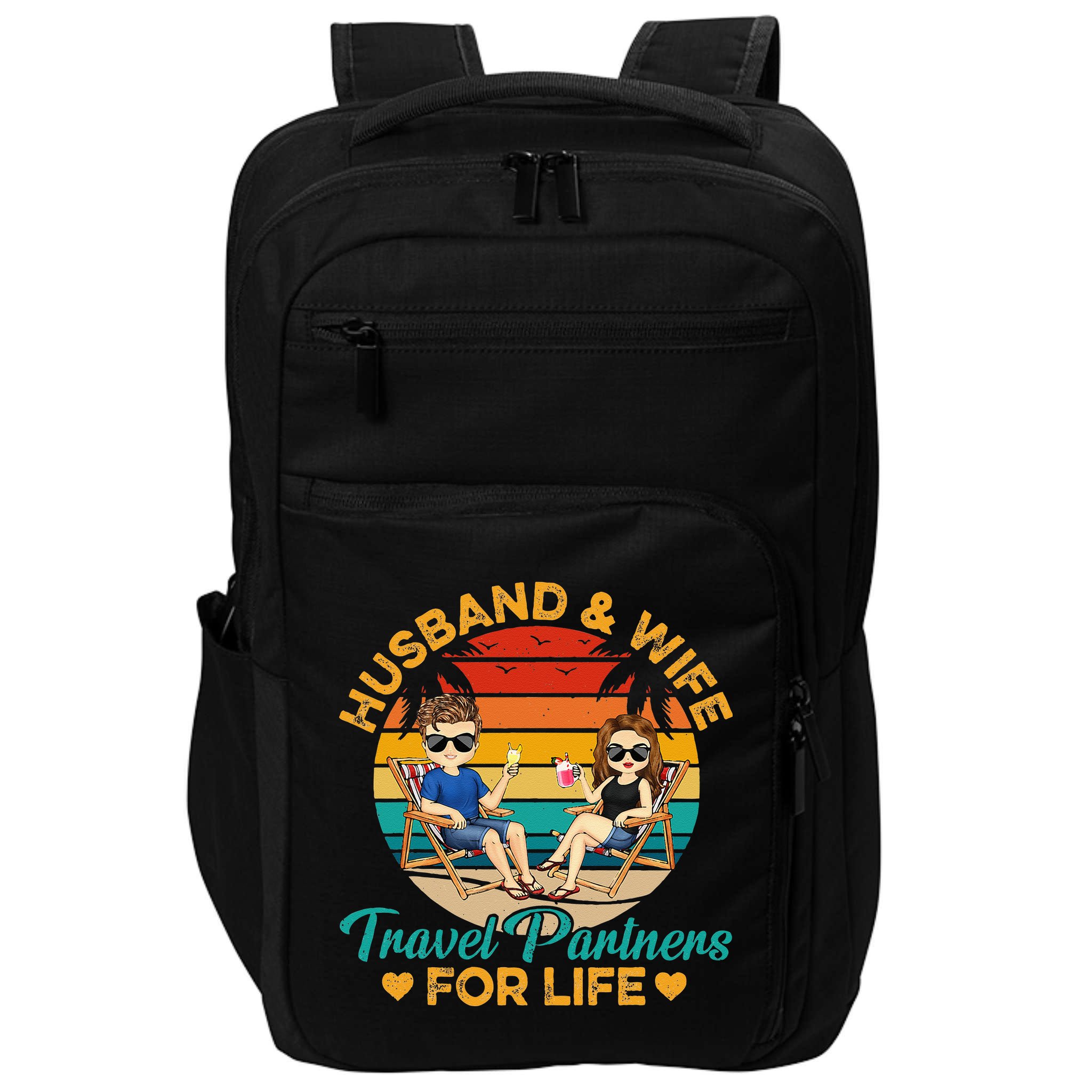 Husband And Wife Travel Partners For Life Beach Traveling Impact Tech Backpack