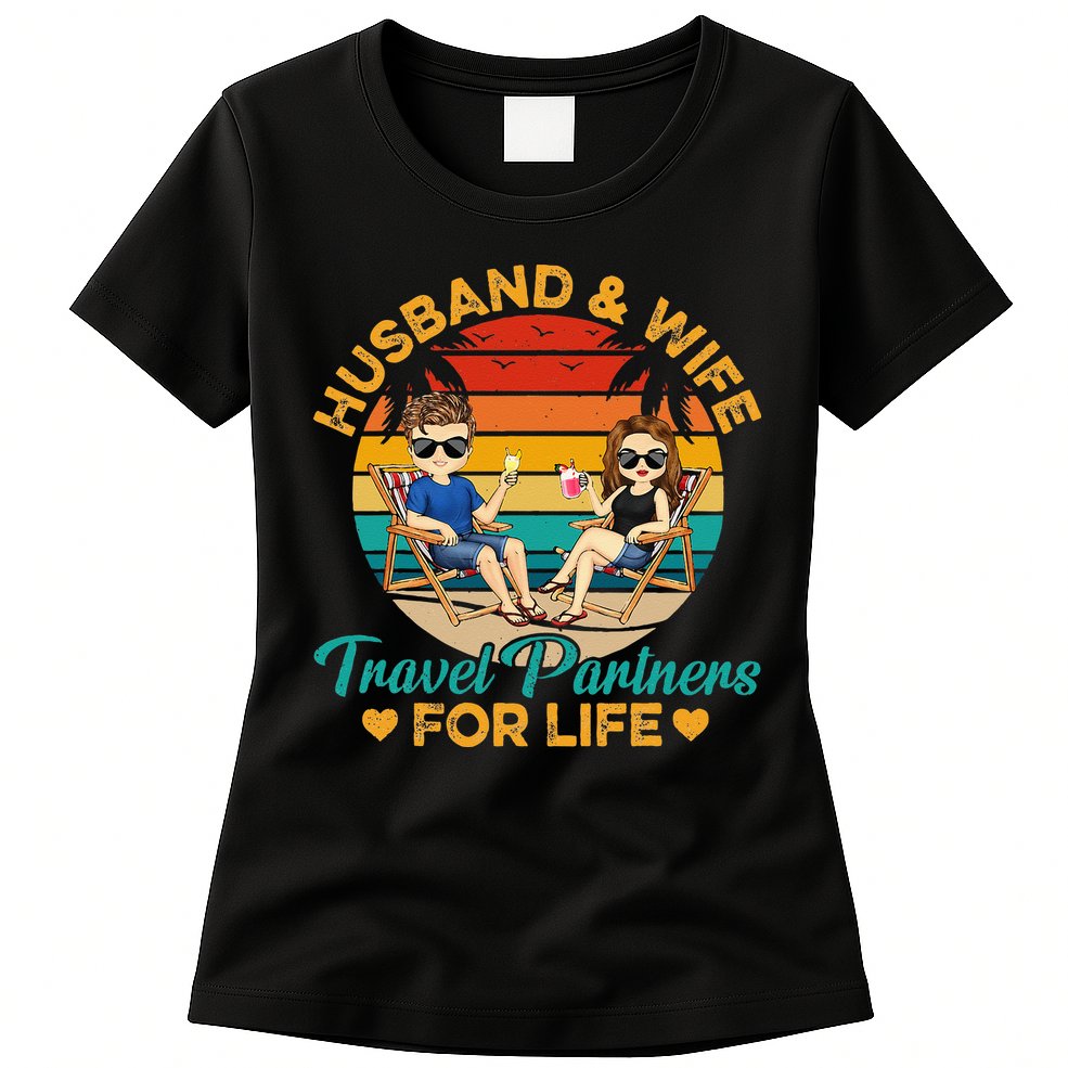 Husband And Wife Travel Partners For Life Beach Traveling Womens T-Shirt