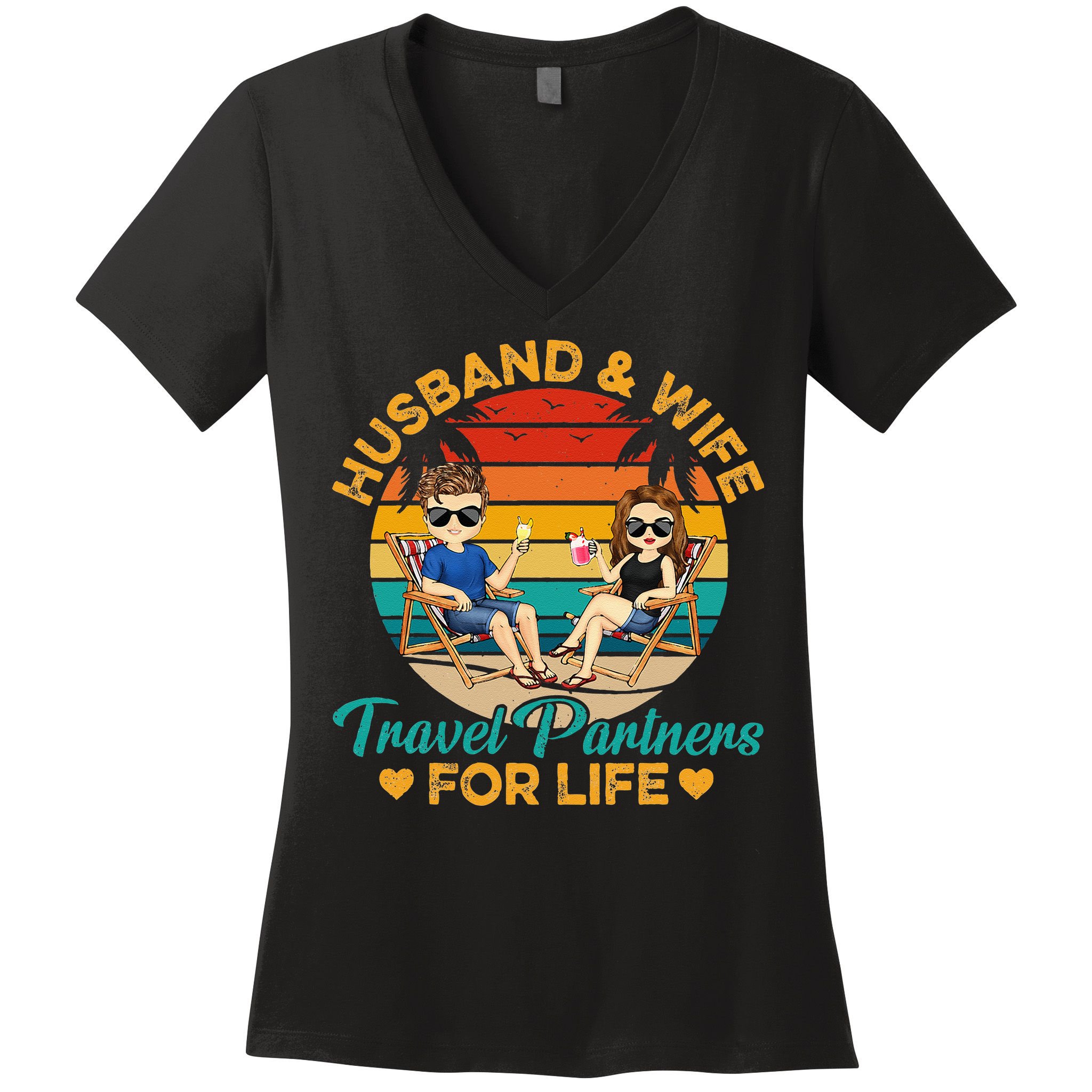 Husband And Wife Travel Partners For Life Beach Traveling Women's V-Neck T-Shirt