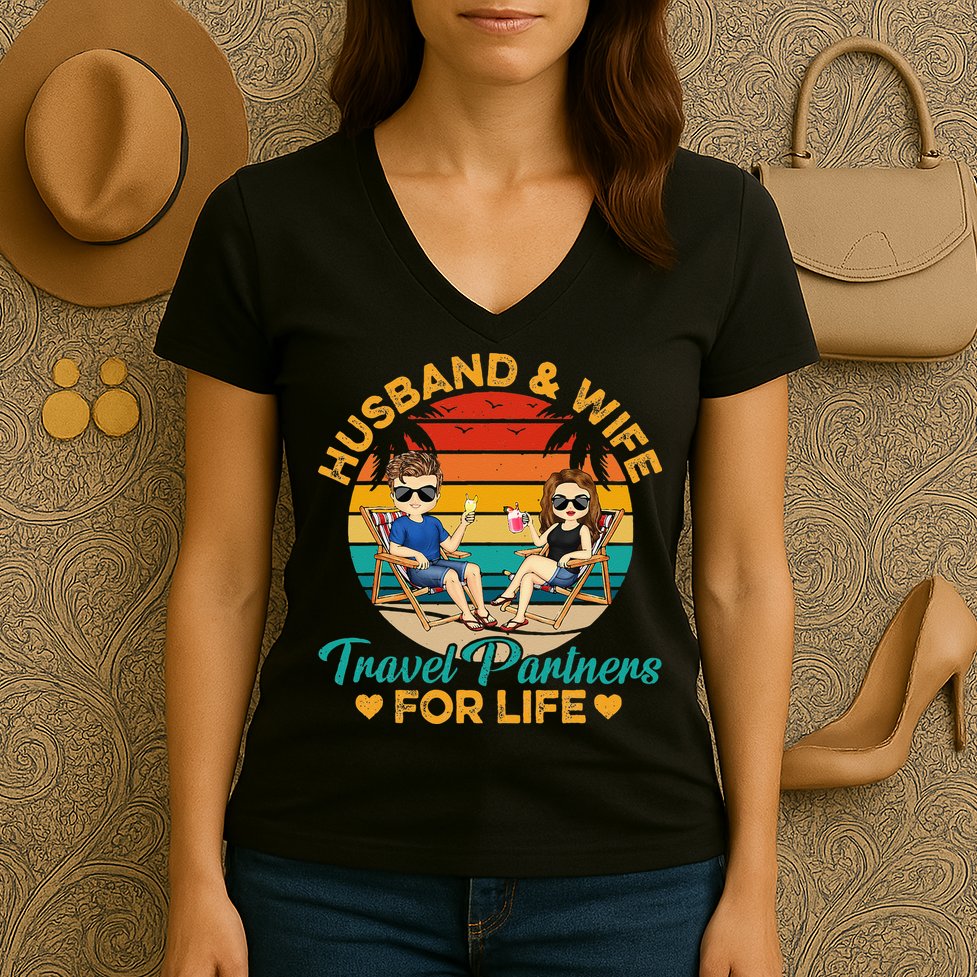 Husband And Wife Travel Partners For Life Beach Traveling Women's V-Neck T-Shirt