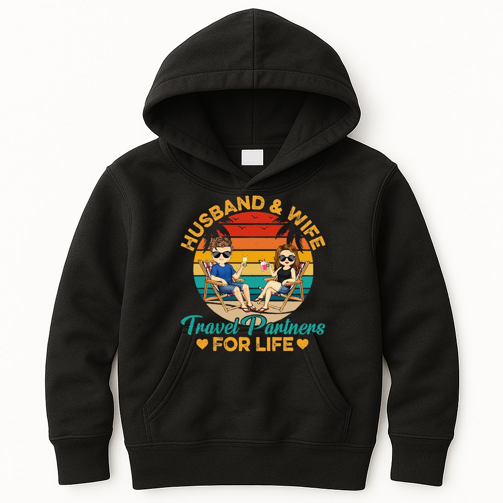 Husband And Wife Travel Partners For Life Beach Traveling Kids Hoodie