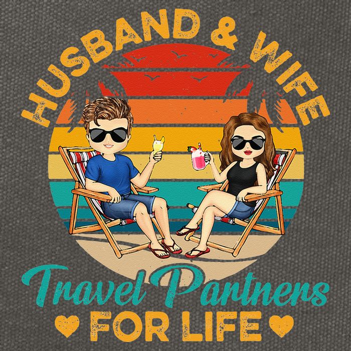 Husband And Wife Travel Partners For Life Beach Traveling Cotton Canvas Backpack