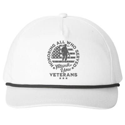 Honoring All Who Served Thank You Veterans Day American Flag Snapback Five-Panel Rope Hat