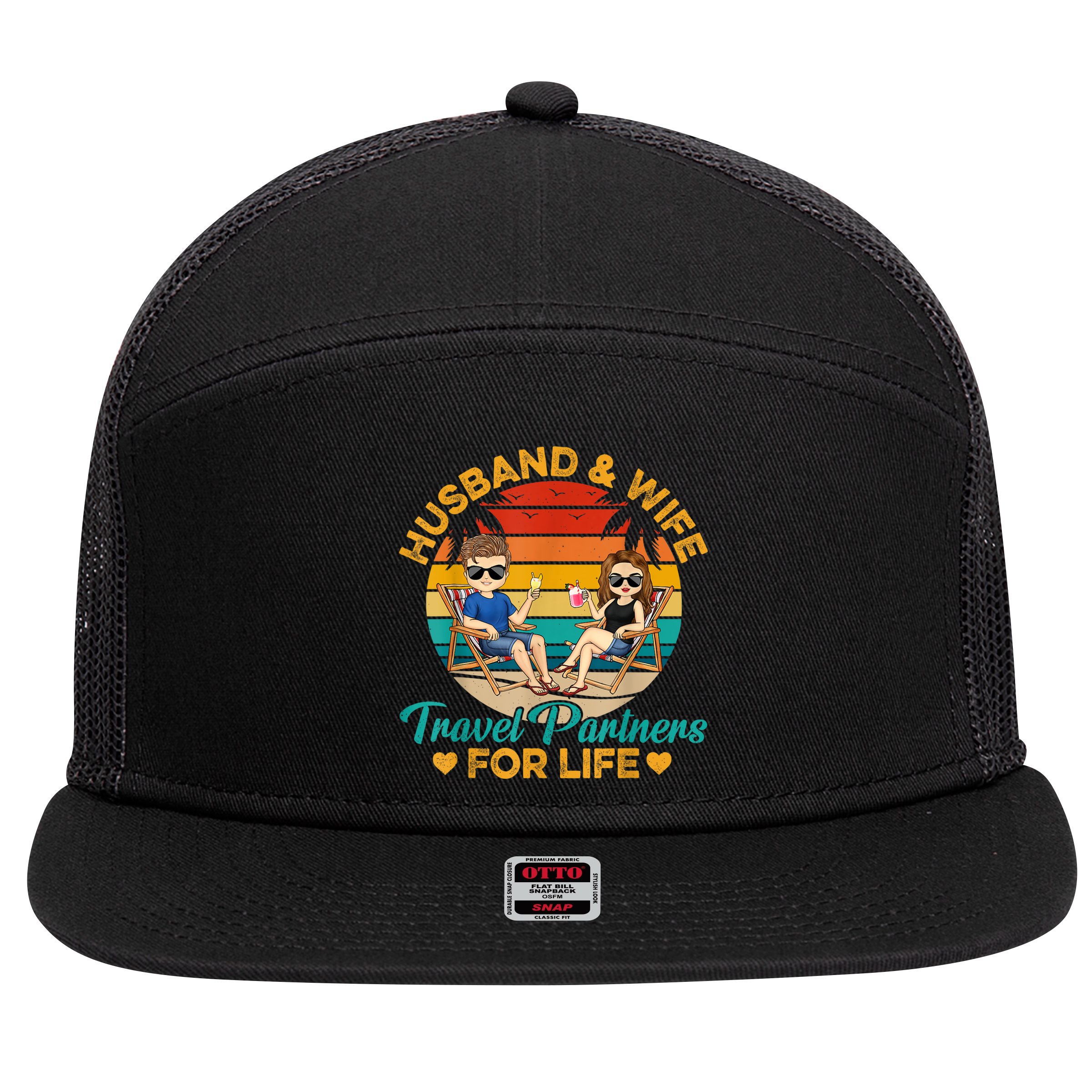Husband And Wife Travel Partners For Life Beach Traveling 7 Panel Mesh Trucker Snapback Hat