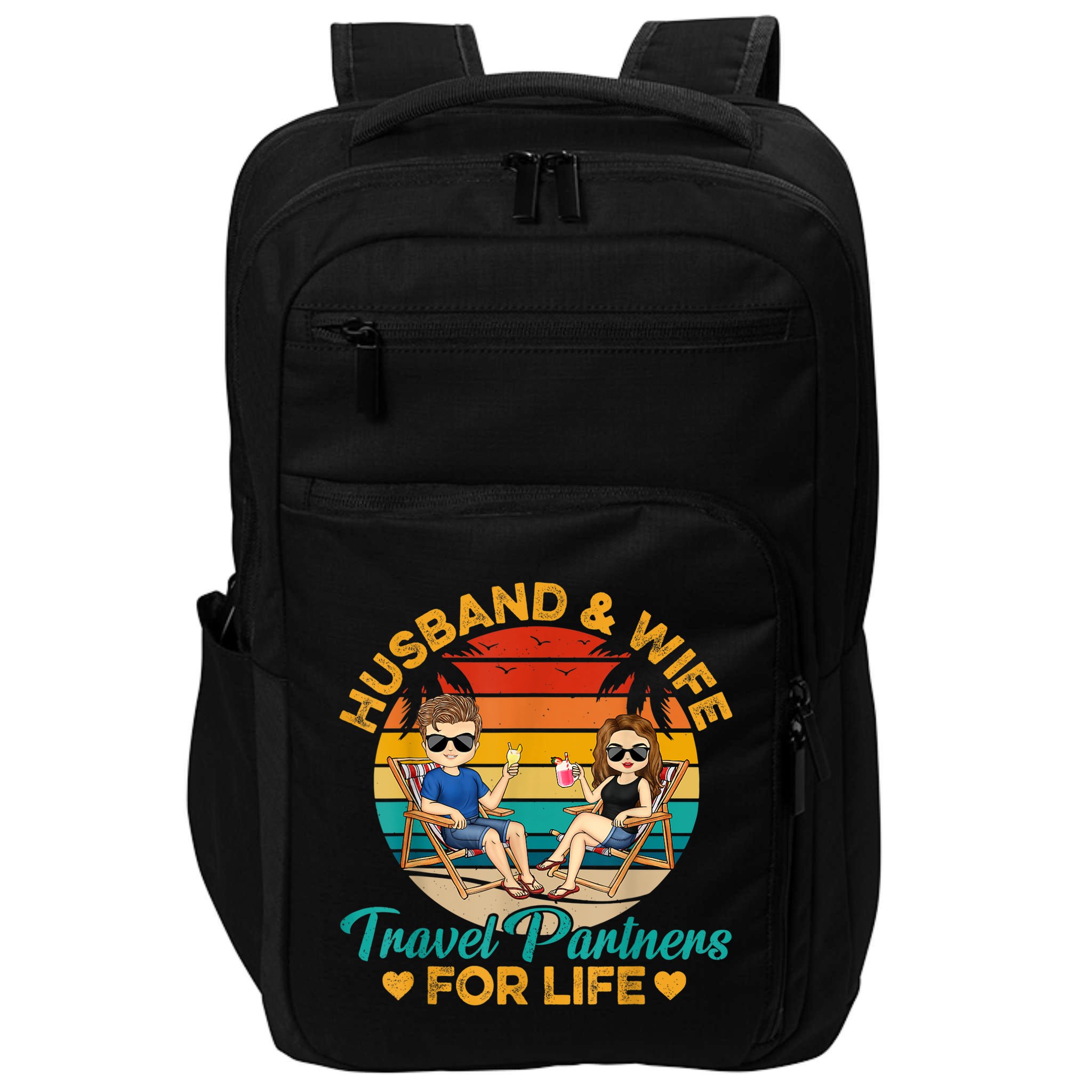 Husband And Wife Travel Partners For Life Beach Traveling Impact Tech Backpack