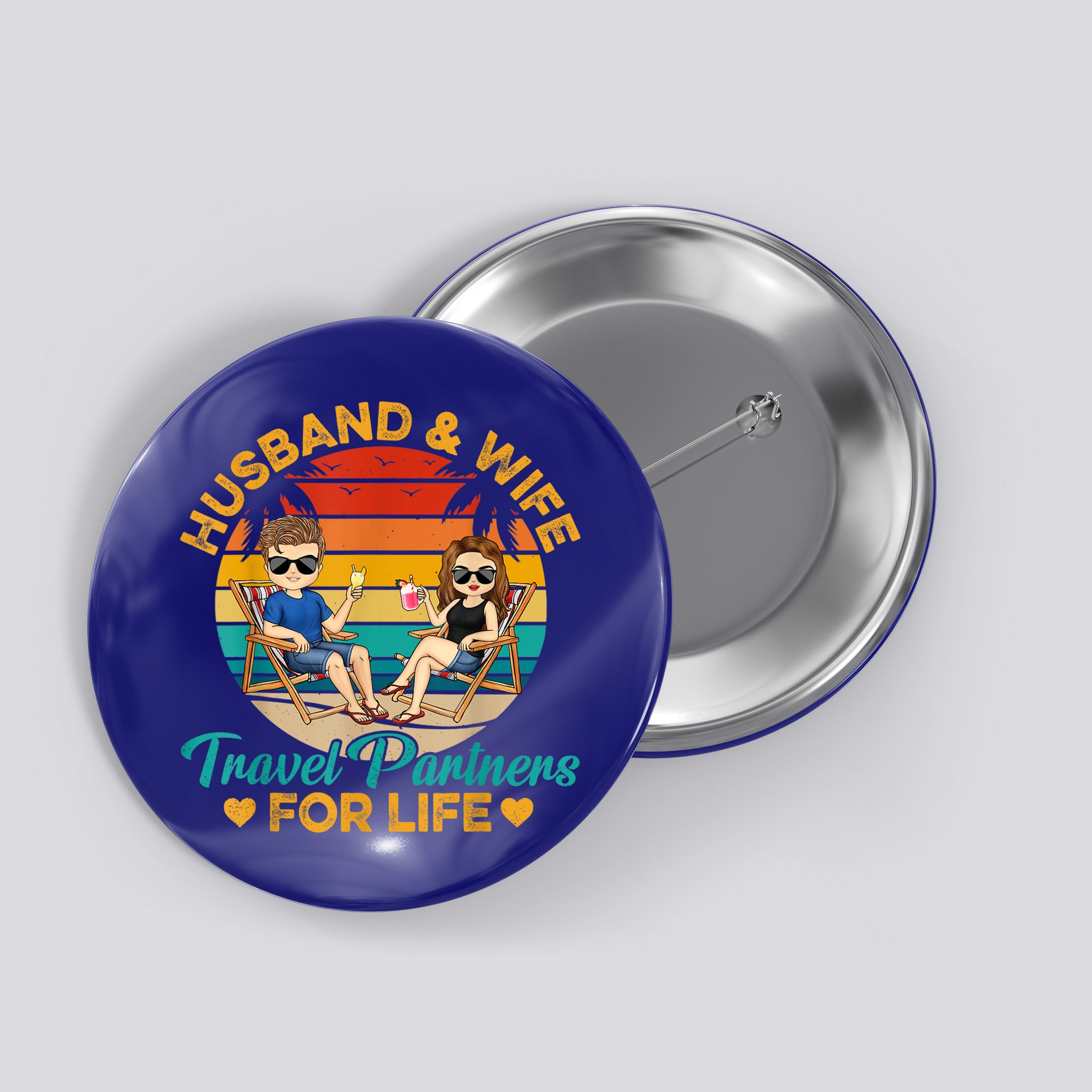 Husband And Wife Travel Partners For Life Beach Traveling Button