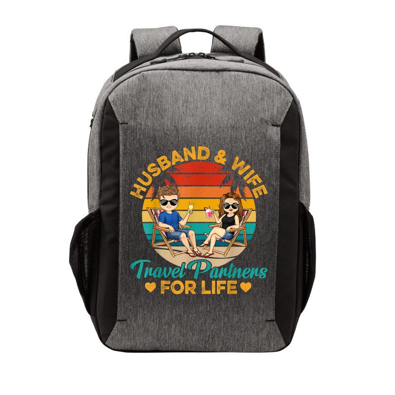Husband And Wife Travel Partners For Life Beach Traveling Vector Backpack
