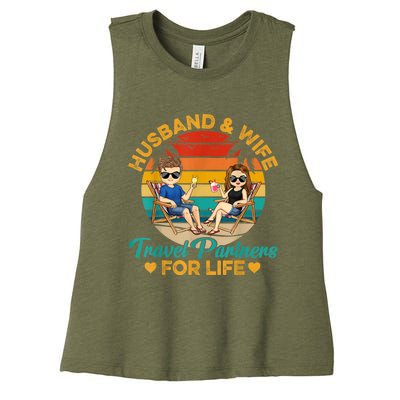 Husband And Wife Travel Partners For Life Beach Traveling Women's Racerback Cropped Tank