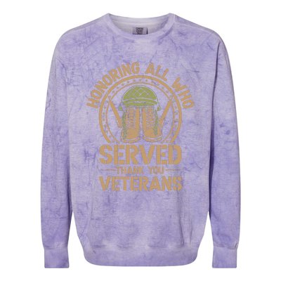 Honoring All Who Served Thank You Veterans Day Us Veteran Colorblast Crewneck Sweatshirt