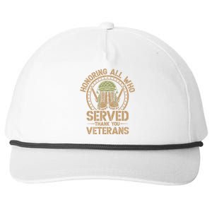 Honoring All Who Served Thank You Veterans Day Us Veteran Snapback Five-Panel Rope Hat