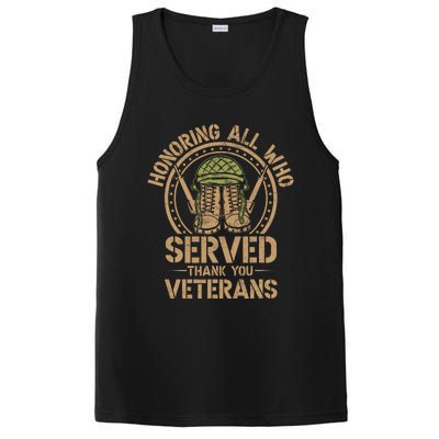 Honoring All Who Served Thank You Veterans Day Us Veteran PosiCharge Competitor Tank