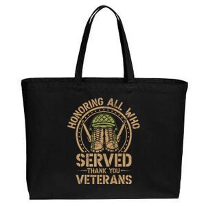 Honoring All Who Served Thank You Veterans Day Us Veteran Cotton Canvas Jumbo Tote