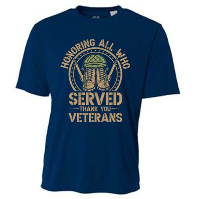 Honoring All Who Served Thank You Veterans Day Us Veteran Cooling Performance Crew T-Shirt