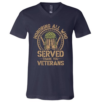 Honoring All Who Served Thank You Veterans Day Us Veteran V-Neck T-Shirt