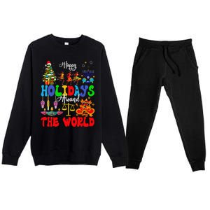 Holidays Around World Xmas Hanukkah Kwanzaa Diwali New Year Premium Crewneck Sweatsuit Set