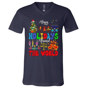 Holidays Around World Xmas Hanukkah Kwanzaa Diwali New Year V-Neck T-Shirt