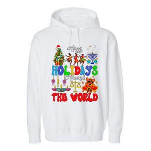 Holidays Around World Xmas Hanukkah Kwanzaa Diwali New Year Garment-Dyed Fleece Hoodie