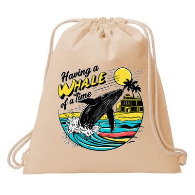 Having A Whale Of A Time Funny Humorous Beach Drawstring Bag