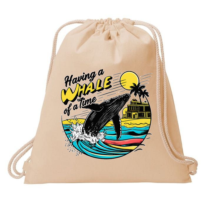Having A Whale Of A Time Funny Humorous Beach Drawstring Bag