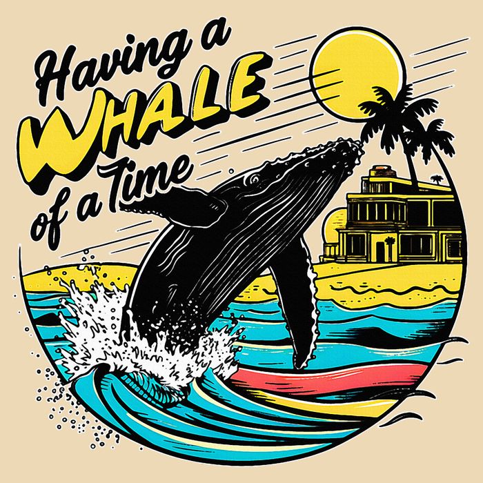 Having A Whale Of A Time Funny Humorous Beach Drawstring Bag