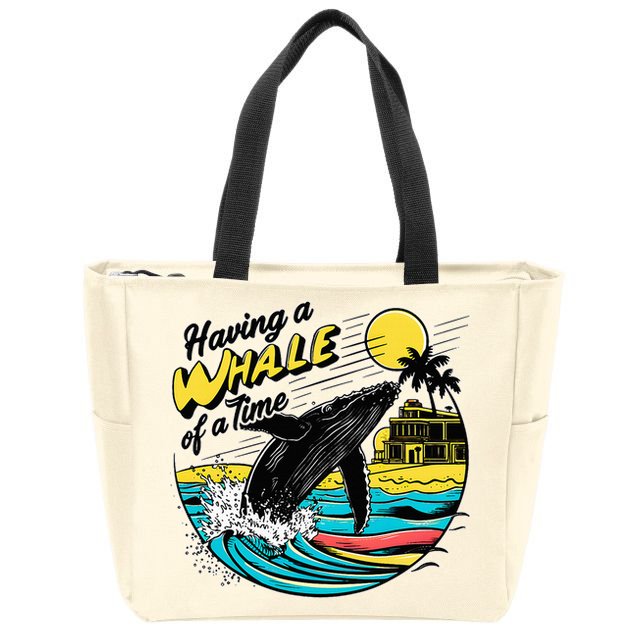 Having A Whale Of A Time Funny Humorous Beach Zip Tote Bag