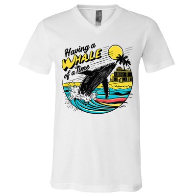 Having A Whale Of A Time Funny Humorous Beach V-Neck T-Shirt