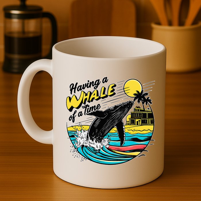 Having A Whale Of A Time Funny Humorous Beach Mug