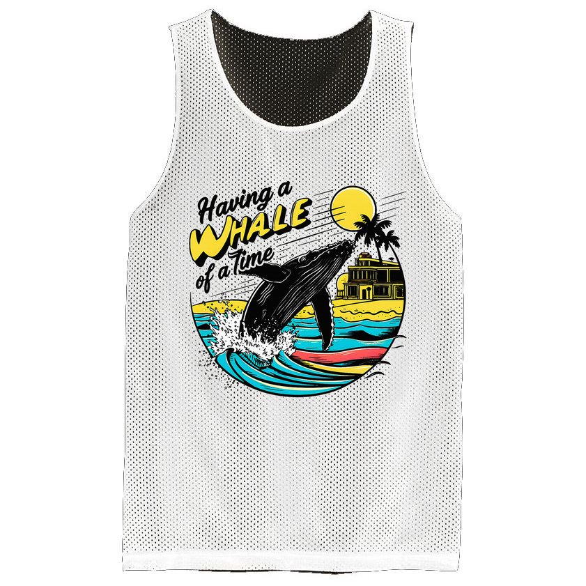Having A Whale Of A Time Funny Humorous Beach Mesh Reversible Basketball Jersey Tank