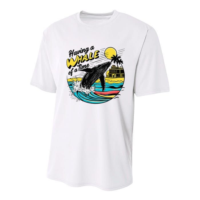 Having A Whale Of A Time Funny Humorous Beach Youth Performance Sprint T-Shirt