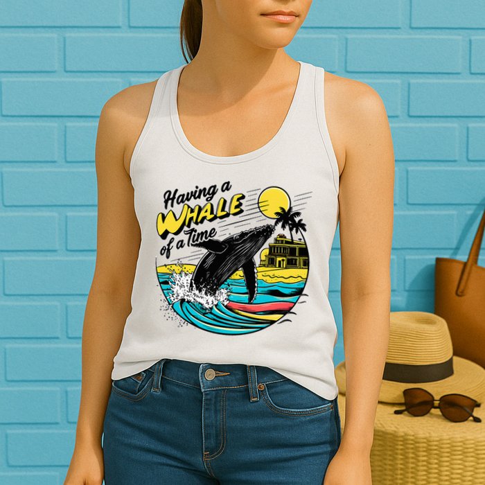 Having A Whale Of A Time Funny Humorous Beach Womens Tank Top