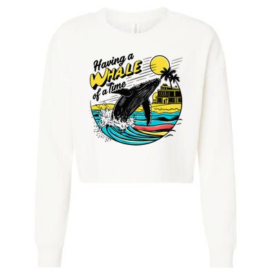 Having A Whale Of A Time Funny Humorous Beach Cropped Pullover Crew