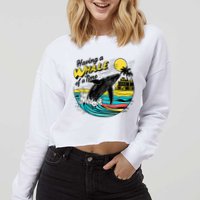 Having A Whale Of A Time Funny Humorous Beach Cropped Pullover Crew