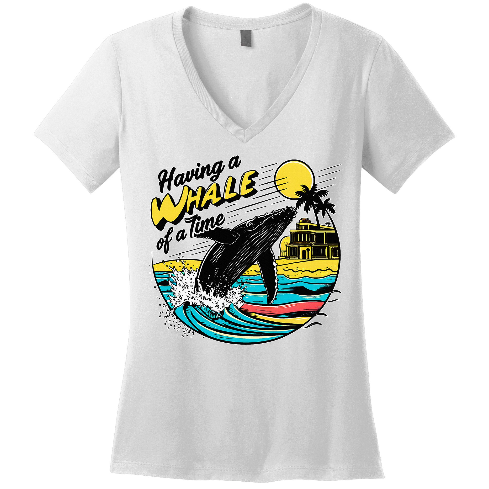 Having A Whale Of A Time Funny Humorous Beach Women's V-Neck T-Shirt