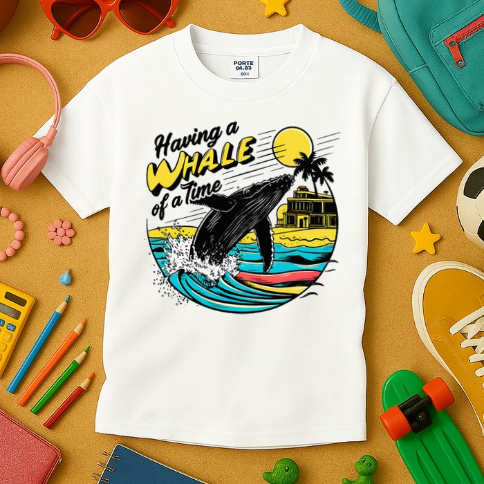 Having A Whale Of A Time Funny Humorous Beach Kids T-Shirt