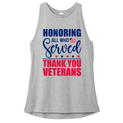 Honoring All Who Served Thank You Veterans Day American Flag Ladies PosiCharge Tri-Blend Wicking Tank